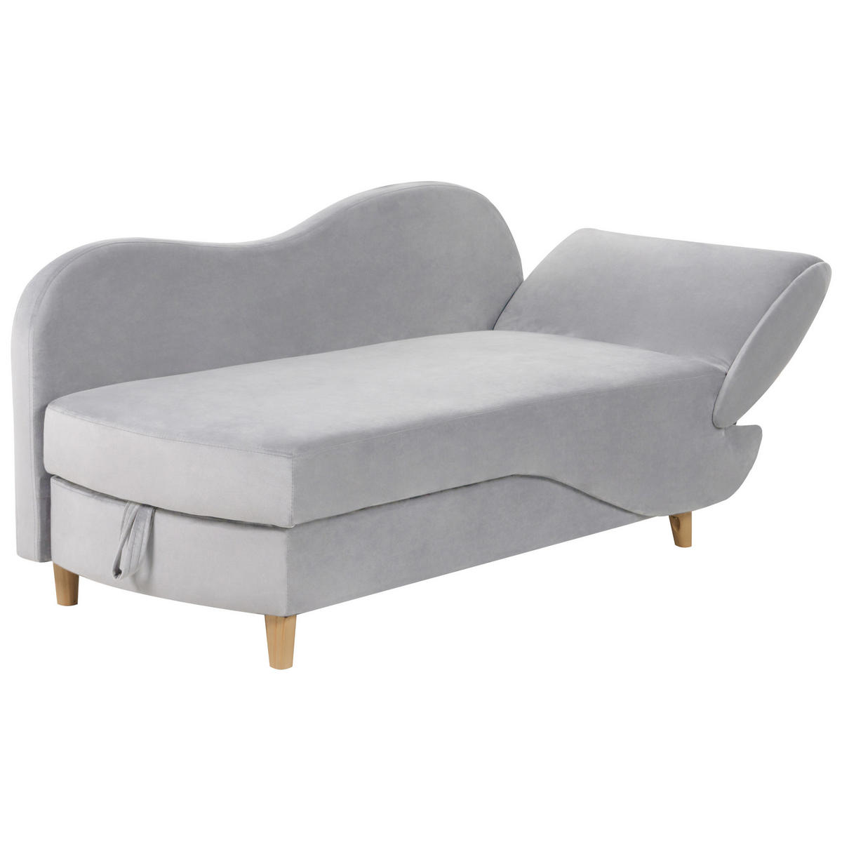 CHAISELONGUE Samtstoff hellgrau mit Bettkasten rechtsseitig Meri - Hellgrau/Grau, Textil (156/73/69cm) - Beliani