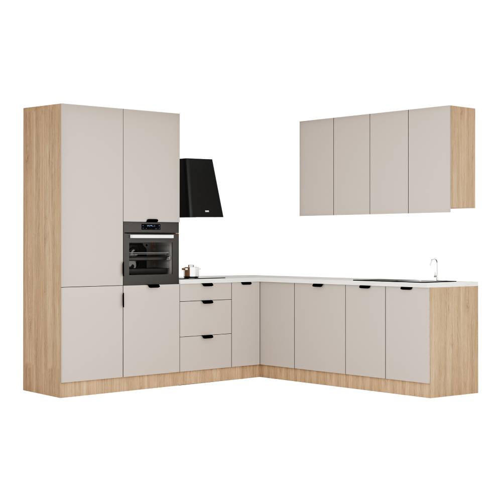 WINKELKÜCHE 265 x 225 cm - Sorento KS15-M265 - in Beige / Sonoma Eiche - Beige/Sonoma Eiche, Holz (490/247/52cm)