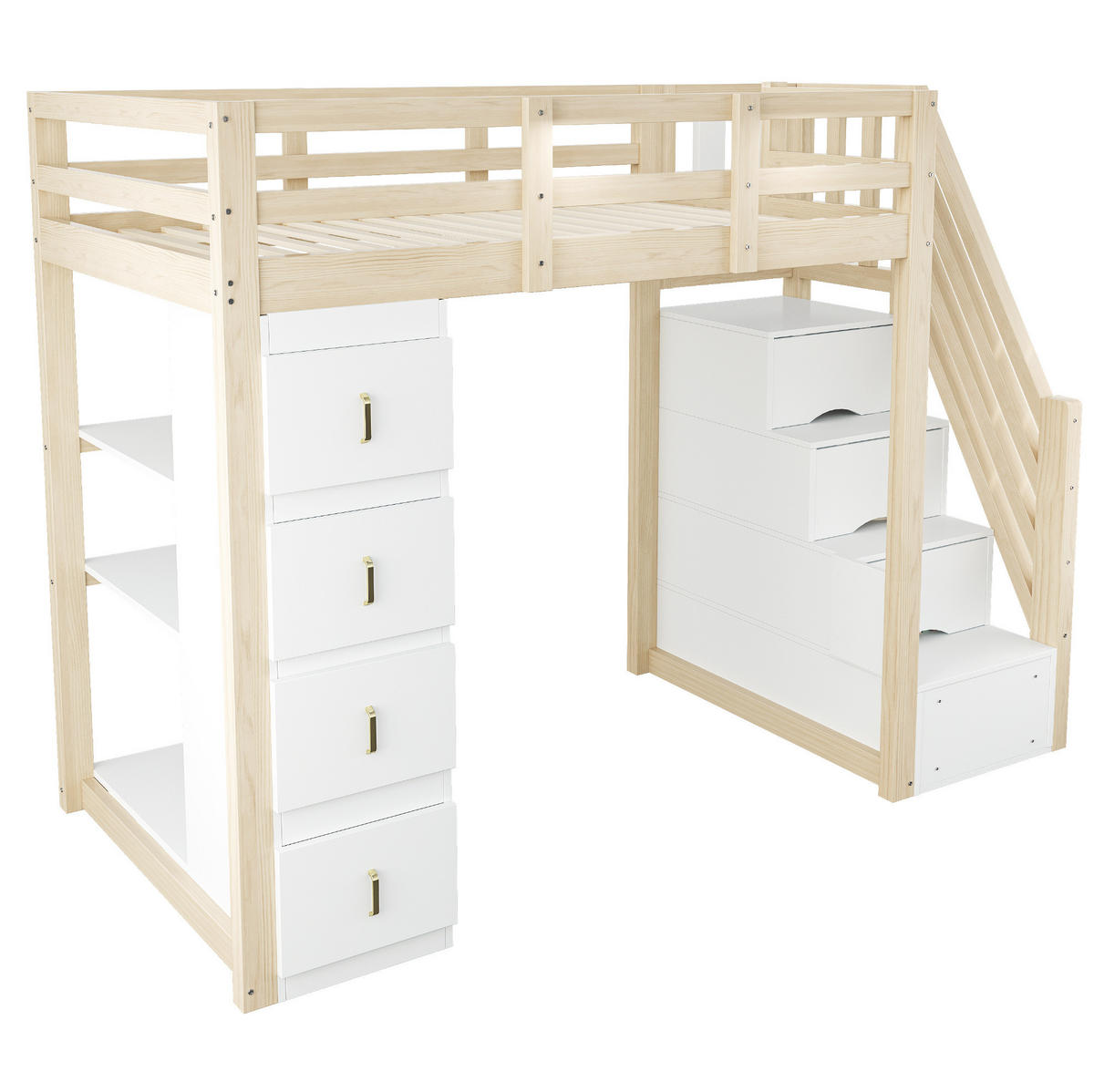 HOCHBETT 90/200 cm aus Massivholz mit Stauraum und Sicherheitsleiter Naturholz - Naturfarben, Holz (90/200cm) - Modenvie