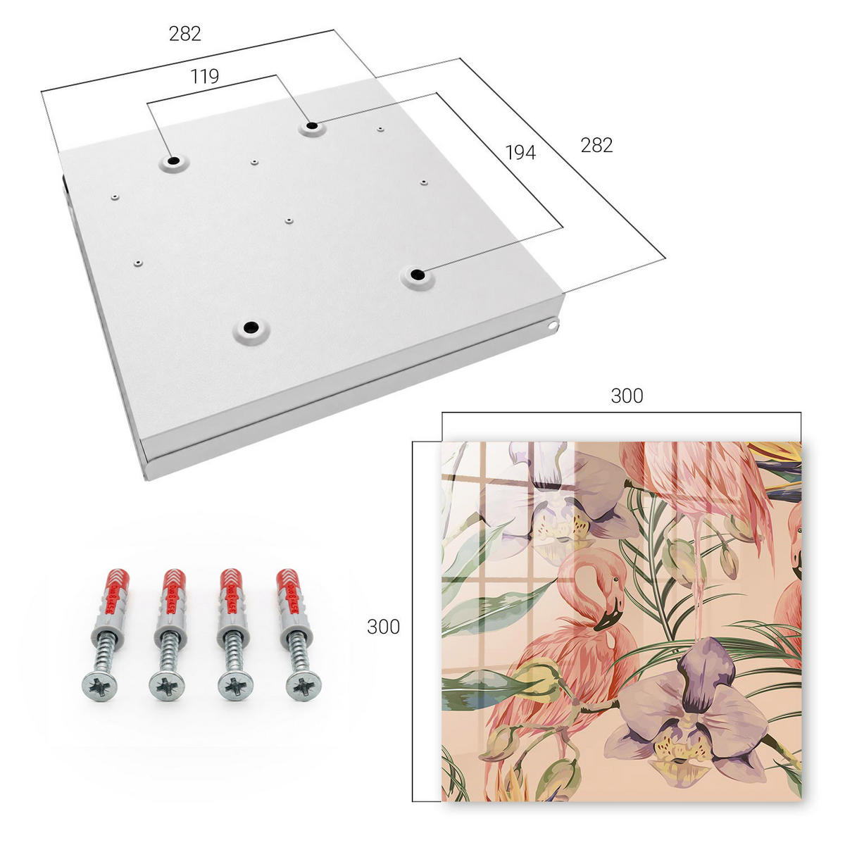 SCHLÜSSELBOX Weiß 30x30 cm – Türöffnung nach rechts - Exotische Eleganz - Pink, Metall (30/30/5cm) - TULUP