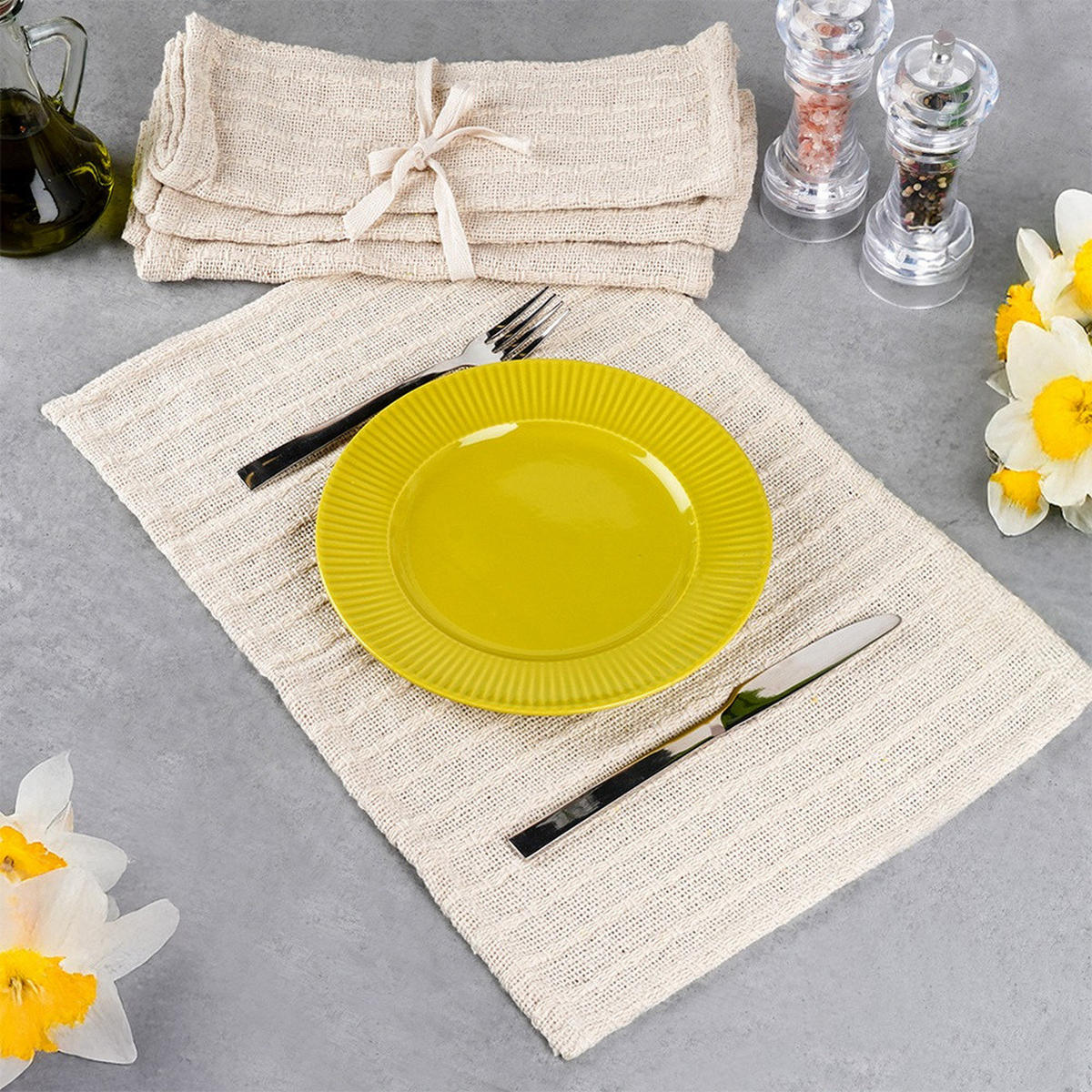TISCHSET-SET, Baumwolle, beige, 4 Stk., 30 x 45 cm - Beige, Textil (1cm) - Home Styling Collection