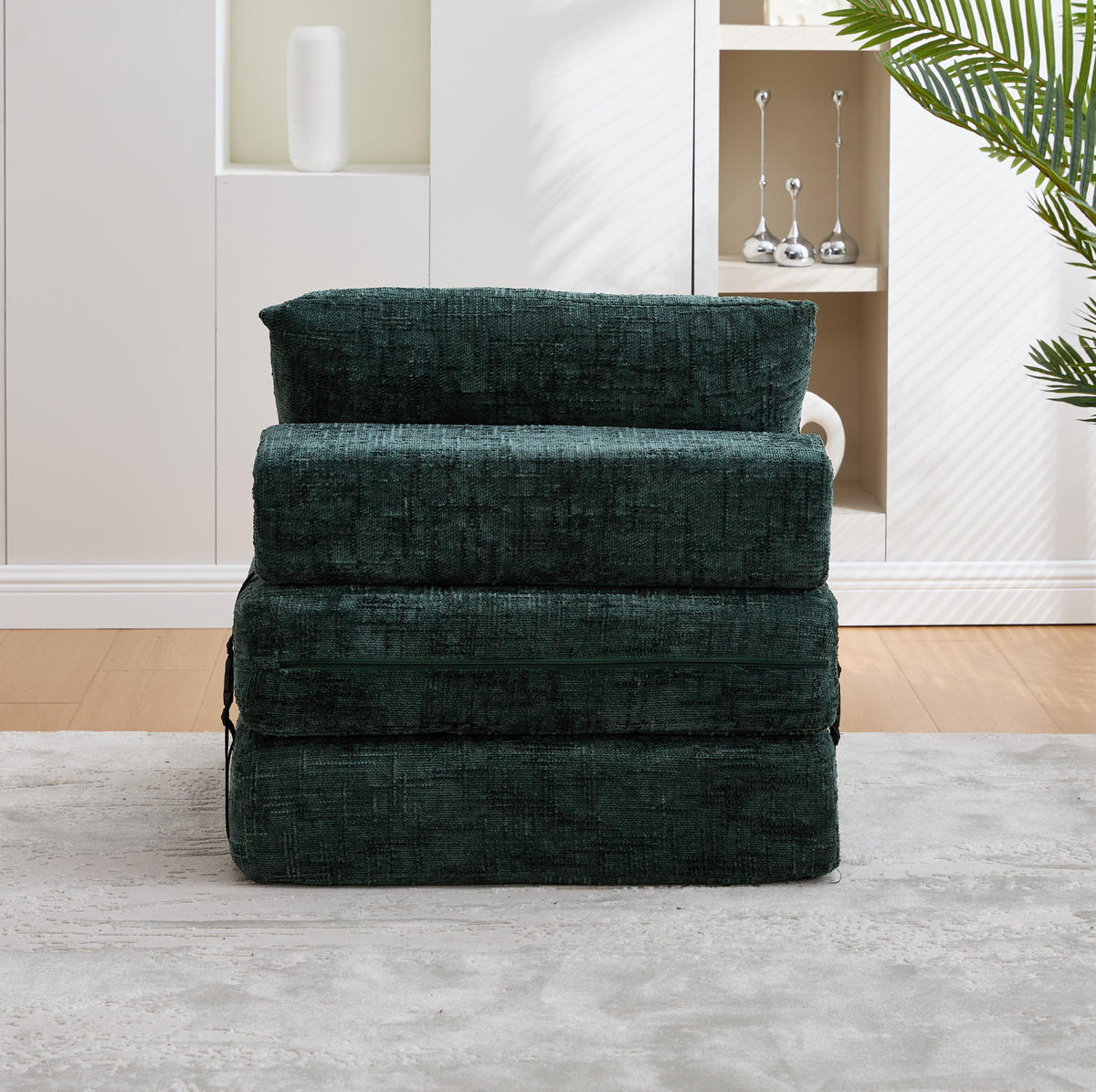 SCHLAFSESSEL mit Liegefläche 79/180 cm – klappbar und platzsparend - Dunkelgrün, Textil (79/57/79cm) - BEAOK