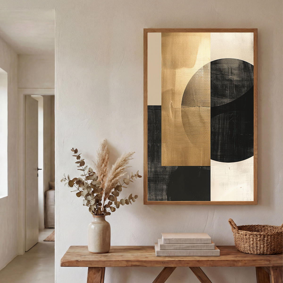 WANDLEUCHTE MIT AKKU Abstrakt - Modern - Schwarz - Gold 60x90 cm - Sandfarben, Holzwerkstoff (60/90/8cm) - OnlyWow