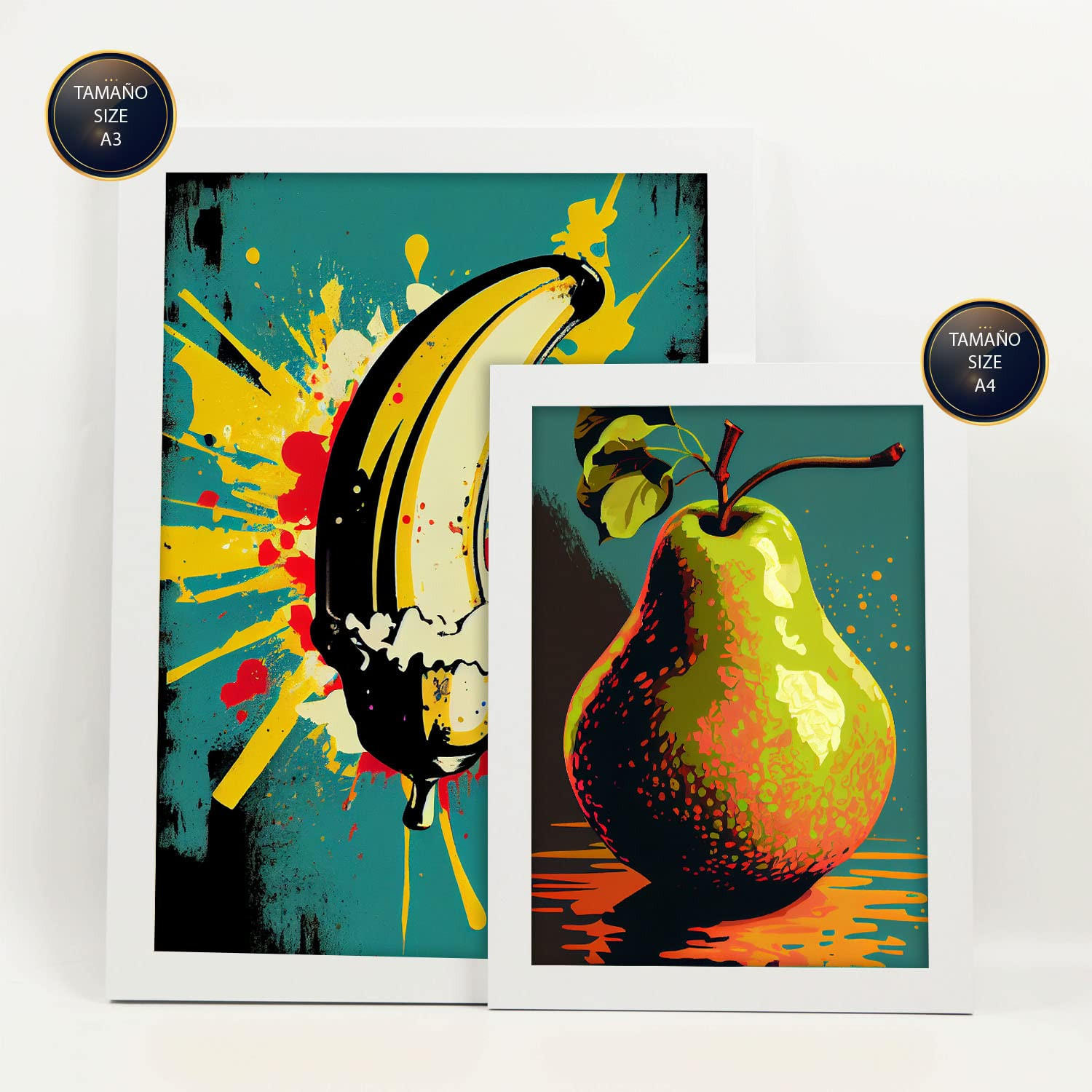 POSTER Set Mit 6 Sommerzeit Vollfarbige Plakate Von Obst, Gemüse Und Gesunden Lebensmitteln Im Urban Art Stil Innenarchitektur A3 & A4 Weißer Rahmen - Weiß, Papier (29/3cm) - Nacnic