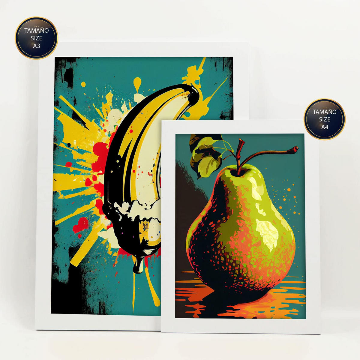 POSTER Set Mit 6 Sommerzeit Vollfarbige Plakate Von Obst, Gemüse Und Gesunden Lebensmitteln Im Urban Art Stil Innenarchitektur A3 & A4 Weißer Rahmen - Weiß, Papier (29/3cm) - Nacnic