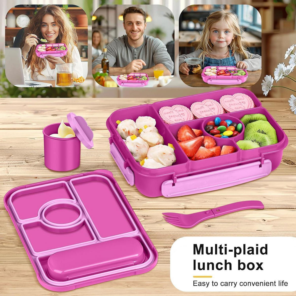 BROTDOSE mit Fächern 1300 ml BPA-frei Mikrowellenfest - Pink, Kunststoff (16/6/22.6cm)