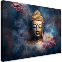 LEINWANDBILD Buddha und Zen-Blumen 90x60cm - Blau, Textil (90/60cm) - Feeby