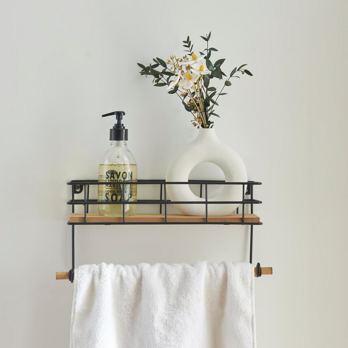 BADEZIMMERREGAL Slangerup - Schwarz/Braun, Holzwerkstoff/Metall (33/16/10cm) - [en.casa]