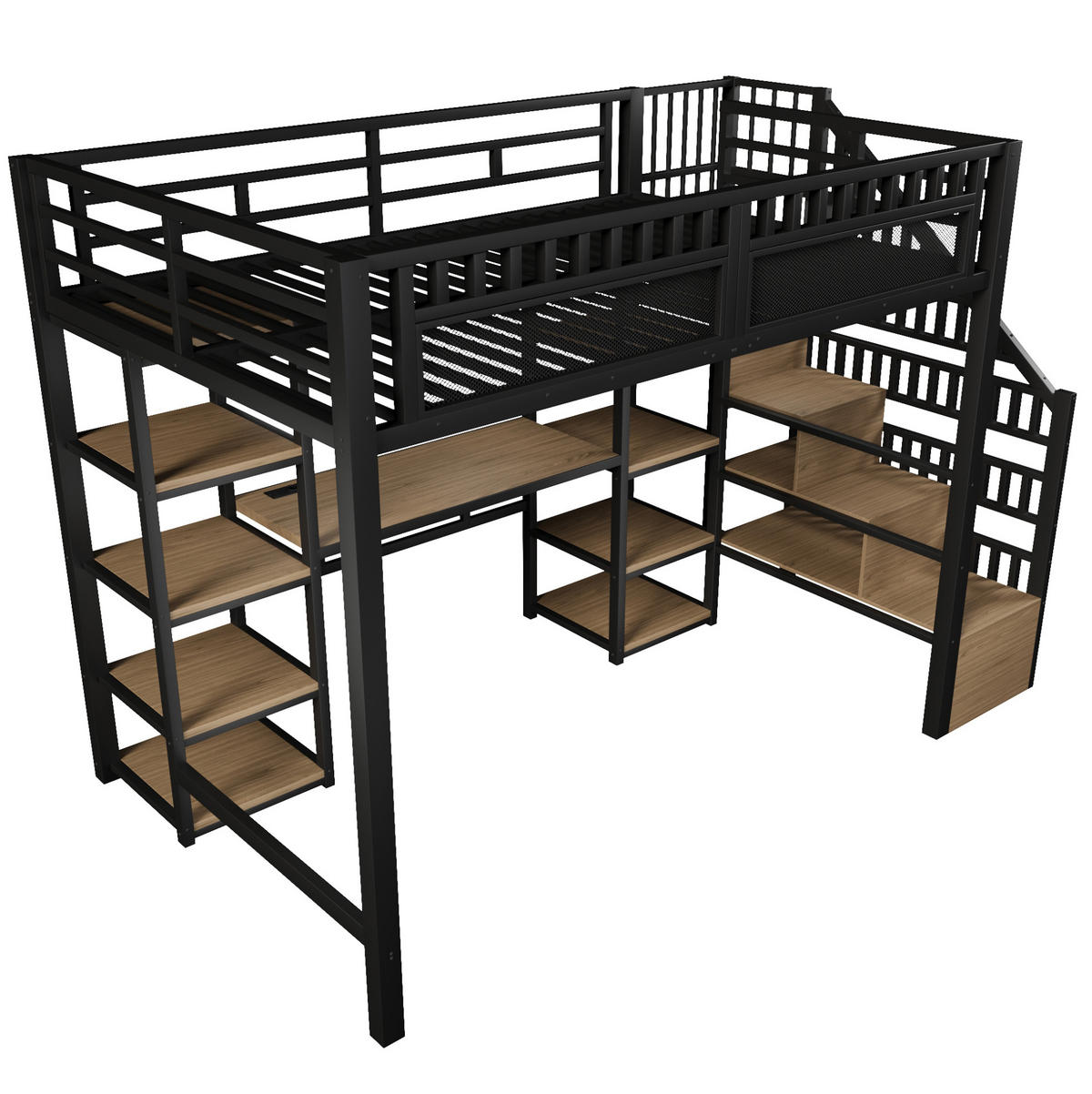 HOCHBETT 140/200 cm Schwarz aus Metall mit Schreibtisch - Schwarz, Metall (140/200cm) - OKMYHOME