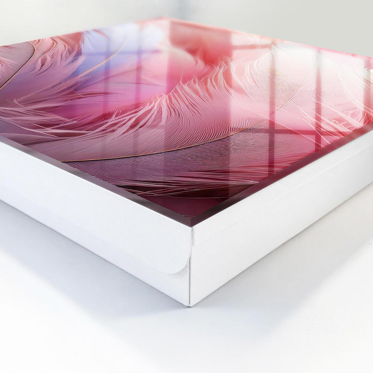 SCHLÜSSELBOX Weiß 30x30 cm – Türöffnung nach rechts - Wunderschöne rosa Federn - Pink, Metall (30/30/5cm) - TULUP