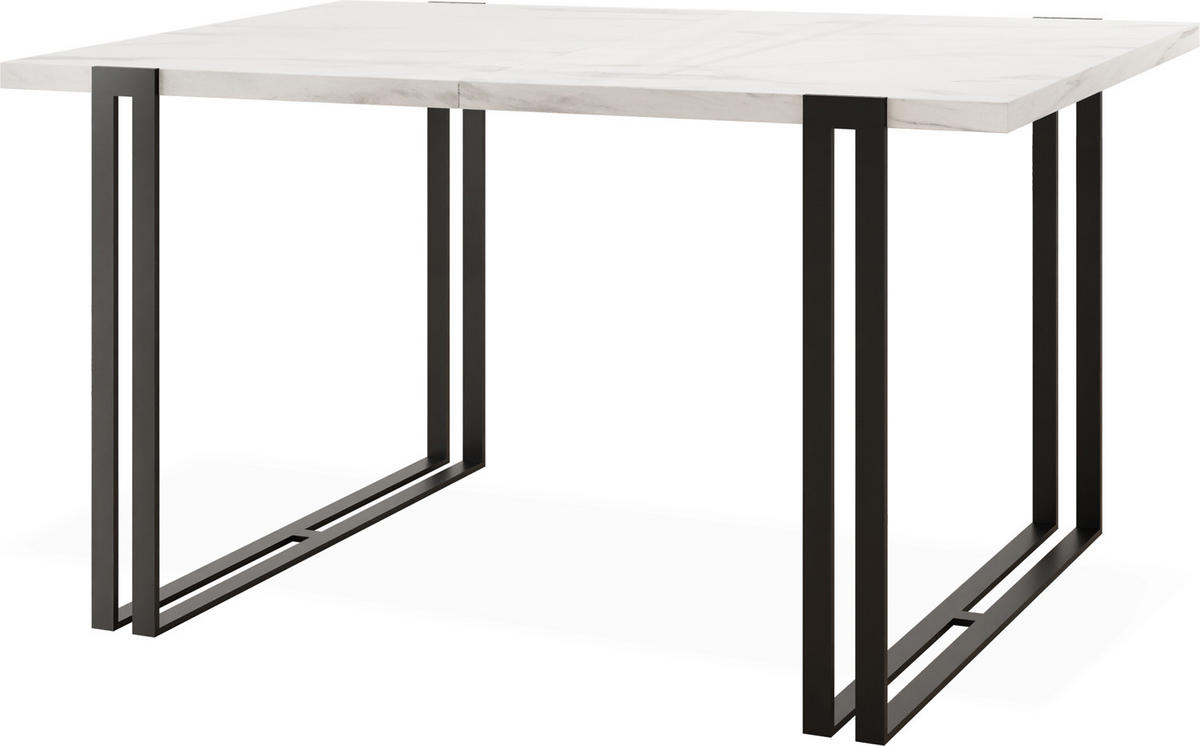 ESSTISCH Marco rechteckig ausziehbar, Marmor Weiß 120-220/80/76 cm - Ecru/Schwarz, Holzwerkstoff/Metall (120/80/76cm) - WFL GROUP