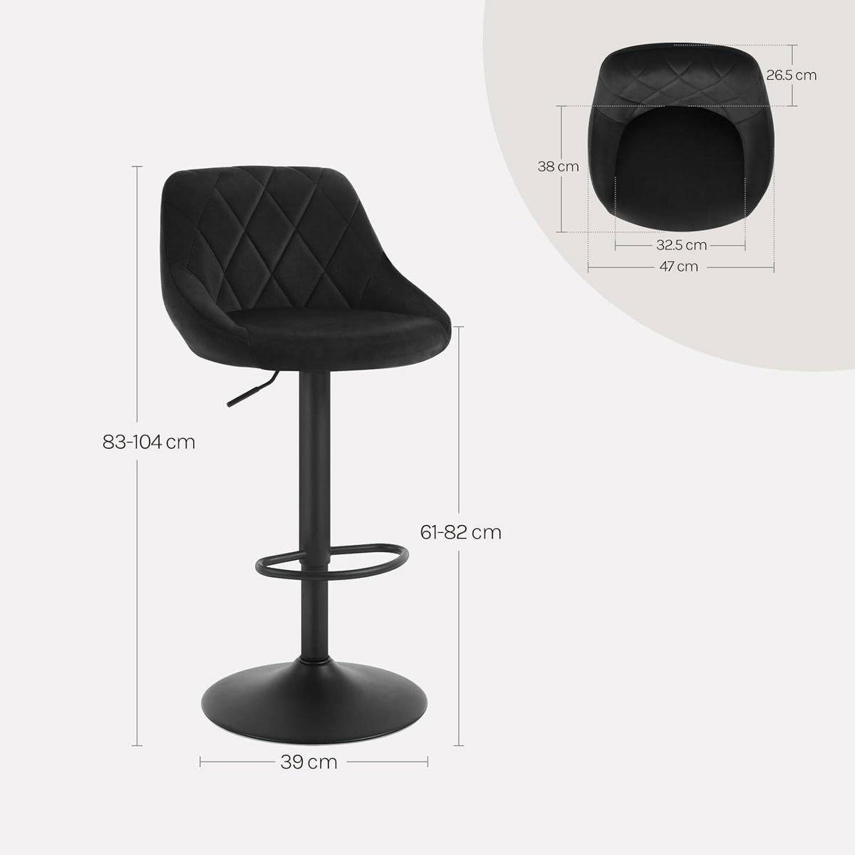 BARHOCKER aus Samt, Drehbar, Schwarz - Schwarz, Textil/Metall (47/83/39cm) - Woltu