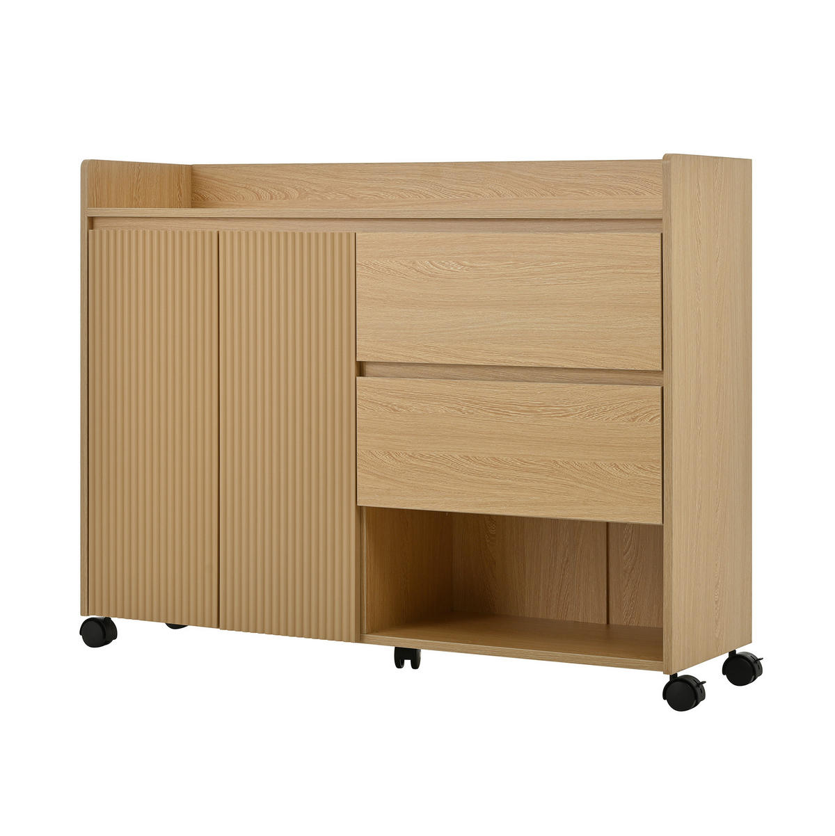 SCHUHSCHRANK 110/35/86 cm in Natur mit Rollen, Schubladen und offenen Fächern - Naturfarben, Holzwerkstoff (110/86/35cm) - Flora Grace