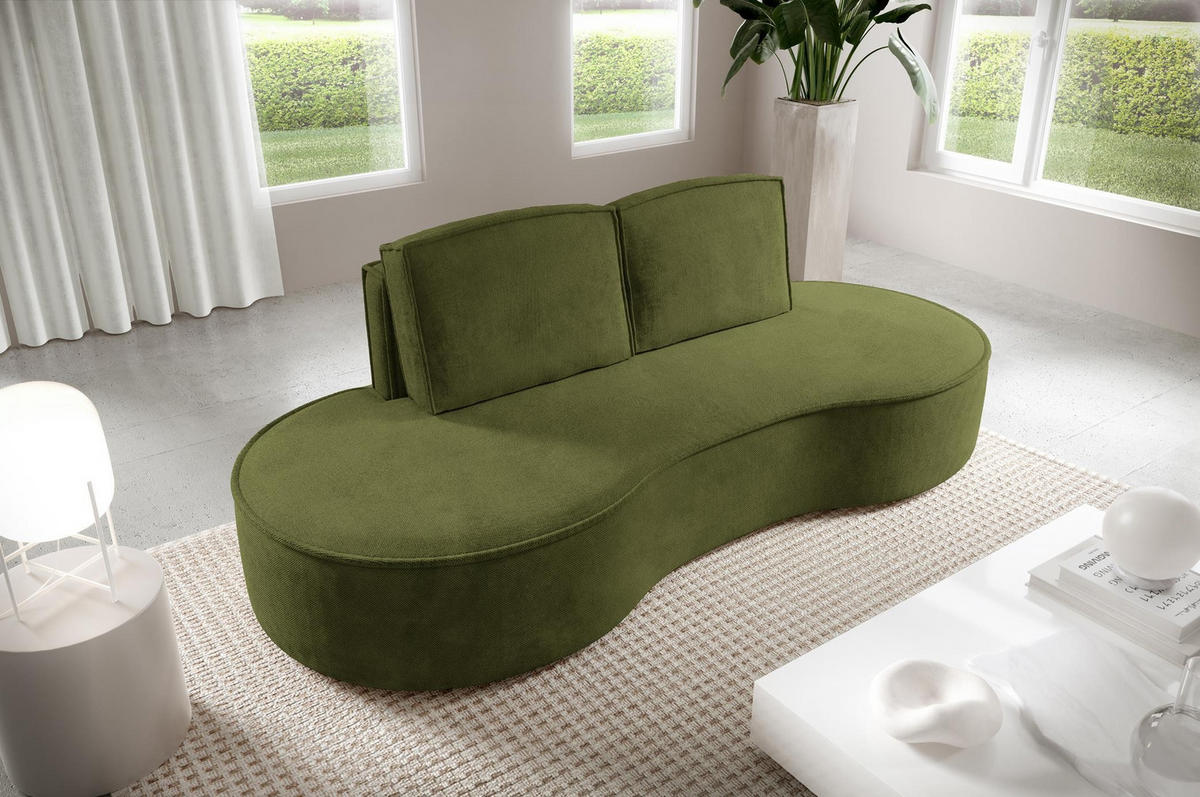SOFA Flow Grün, mit Kissen in Curio Stoff - Grün, Holzwerkstoff (234/88/101cm) - Bettso