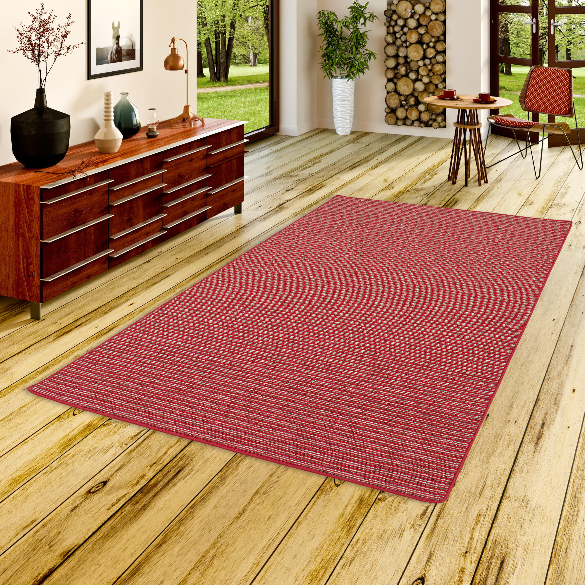 STREIFENBERBER TEPPICH MARTA - Rot, Textil (80/240cm) - Snapstyle