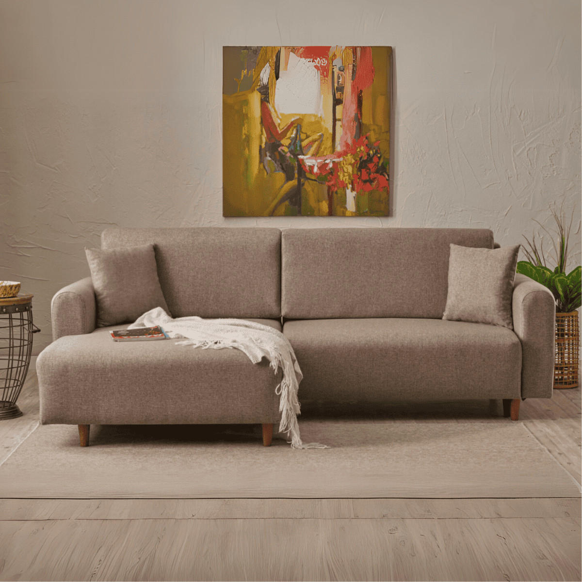 ECKSOFA mit Schlaffunktion und linksseitiger Récamiere - mane 246/160/85 cm - Taupe, Holz (160/246cm) - Calicosy
