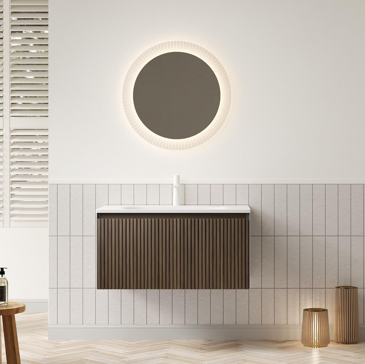 WASCHTISCHSET mit Schublade 80 cm Brown Oak/Weiß - Schwarz, Holzwerkstoff (46/41.8/80cm) - Beauniv