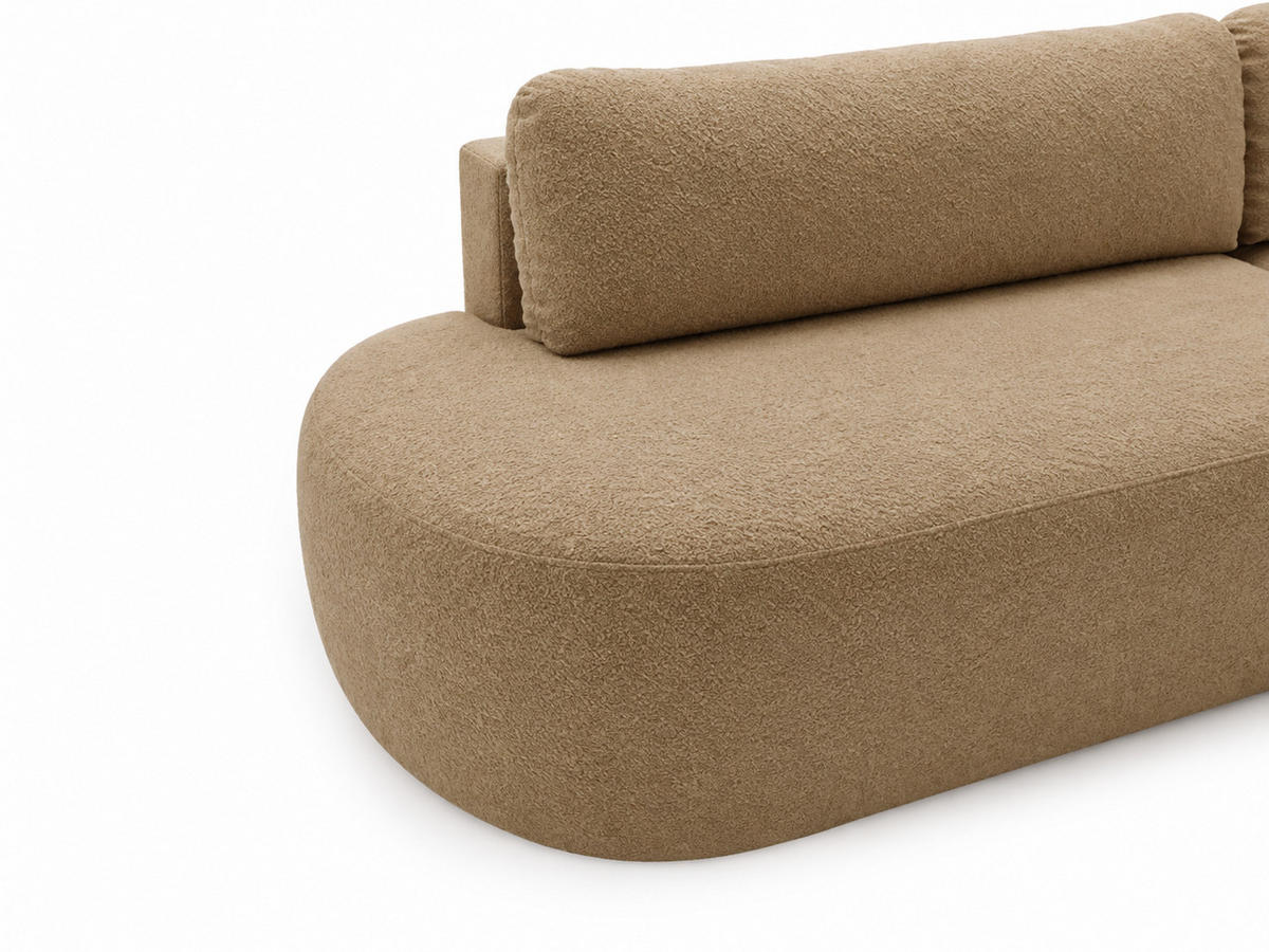 ECKSOFA Aurio O Bouclé-Stoff Hellbraun Rechts - Hellbraun, Holz/Textil (177/271cm) - Graingold