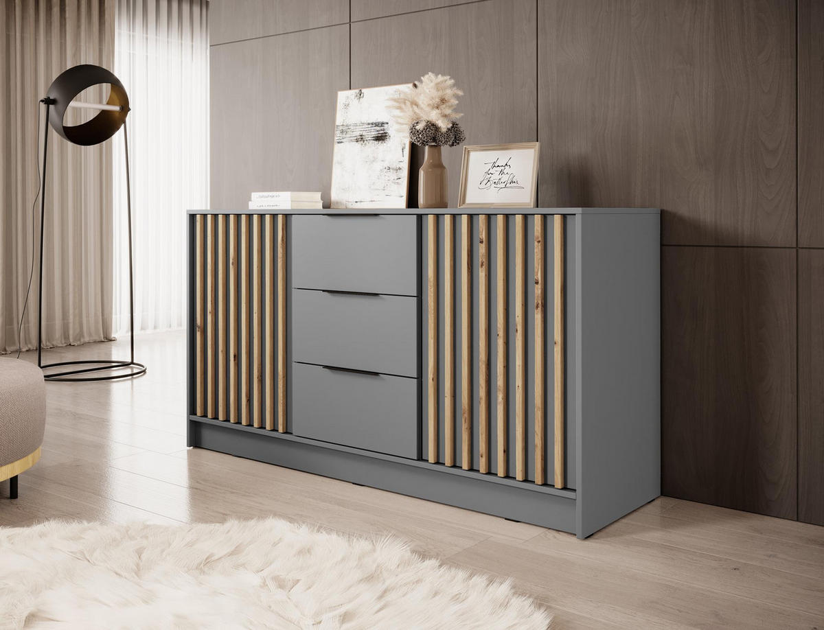 KOMMODE Nelly 2D Graphit, Kombikommode mit Schubladen - Grau, Holzwerkstoff (155/86/45cm) - Bettso