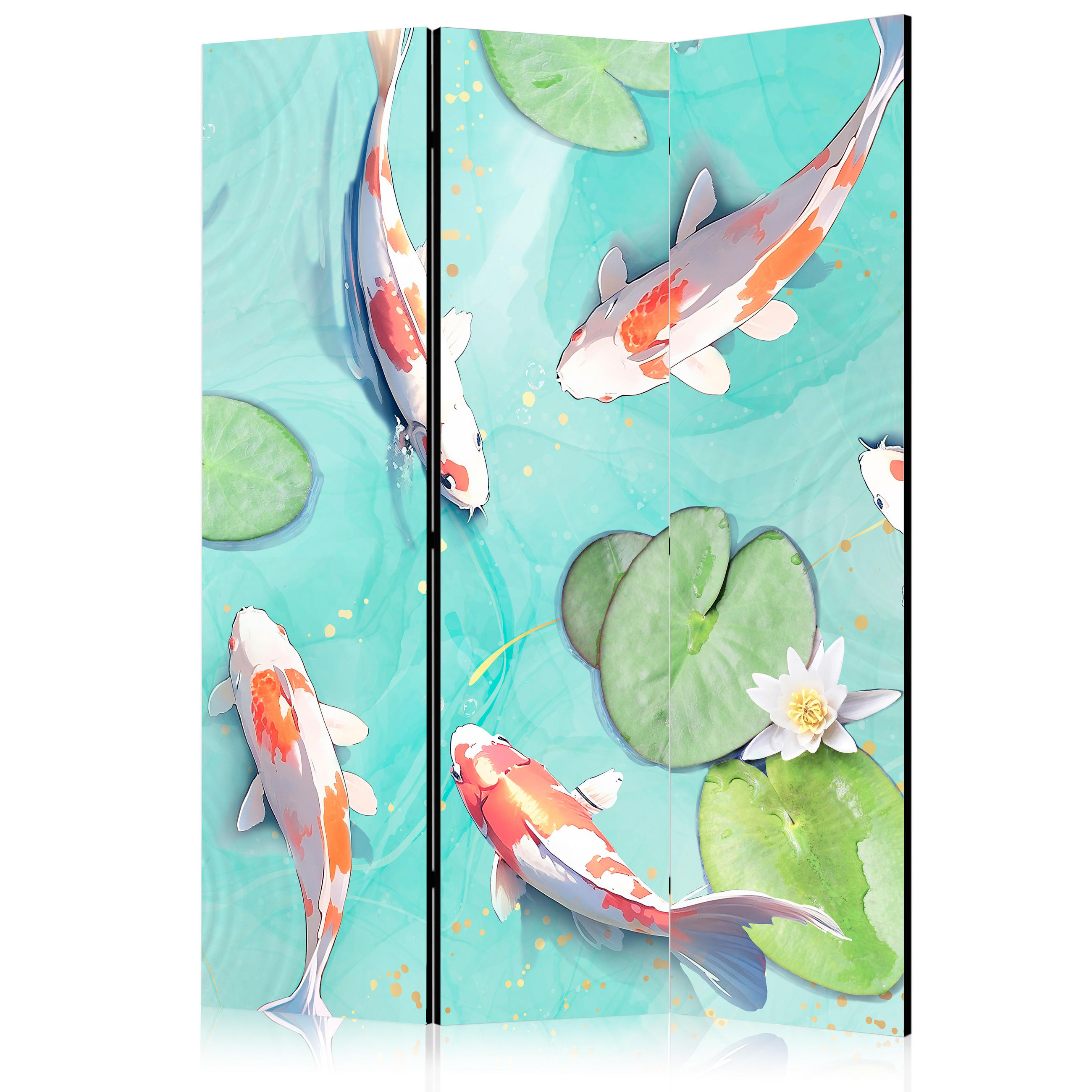 PARAVENT Einseitig Bedruckter 3-tlg 135x172 cm Kois und Blumen - Multicolor, Holz/Textil (135/172/3cm) - Muralo