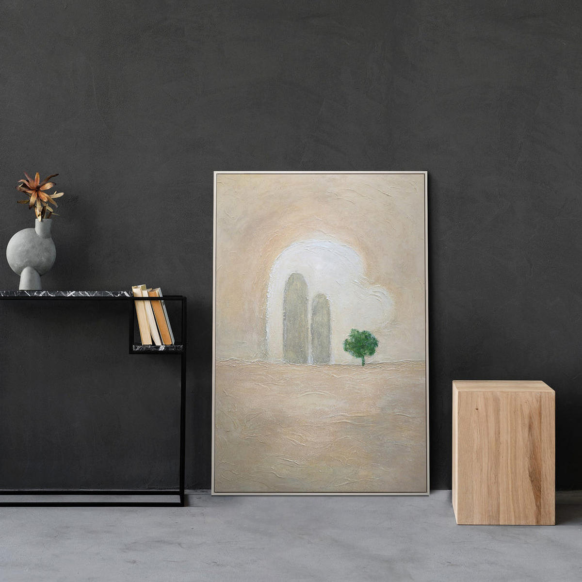 GEMÄLDE Grüner Akzent Schattenfugenrahmen Eichefarben 120x80 cm - Eichefarben, Holz (120/80cm) - YS-art gallery