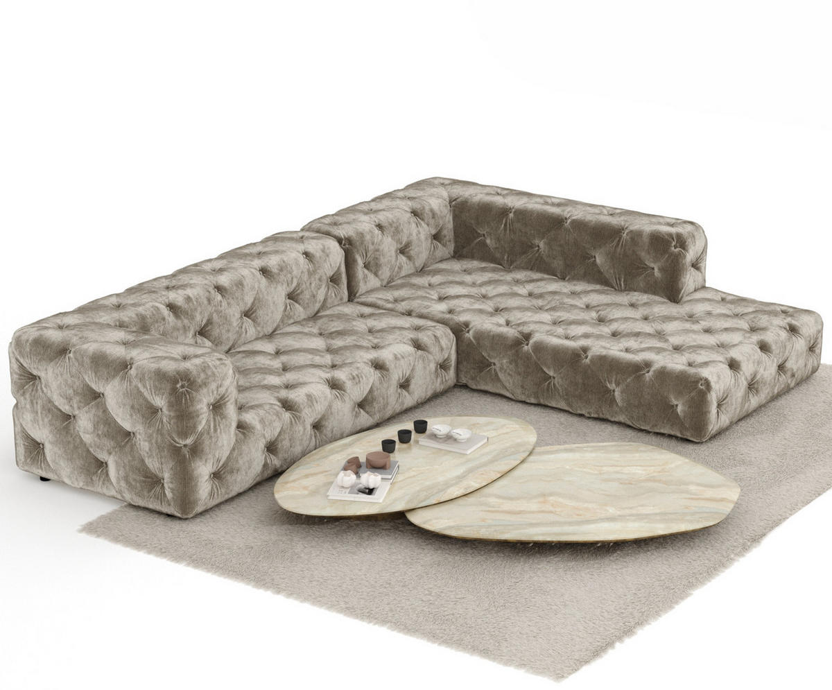 ECKSOFA Cosimo Beige Chenille - Beige/Schwarz, Holz/Holzwerkstoff (325/228cm) - Maison de Reve