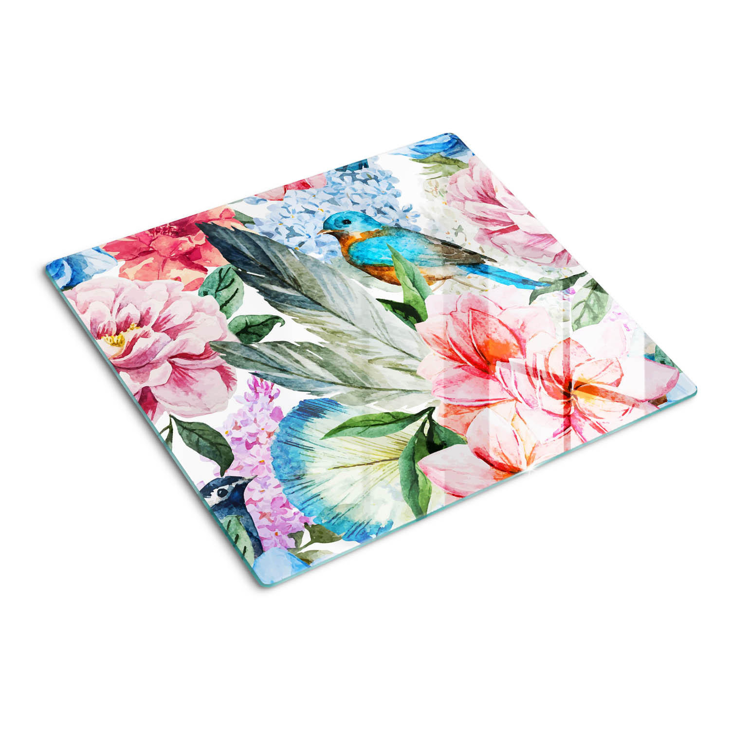 GLASPLATTE 60x52 cm Blumen und Vögel - Schwarz, Glas (60/0.4/52cm) - TULUP