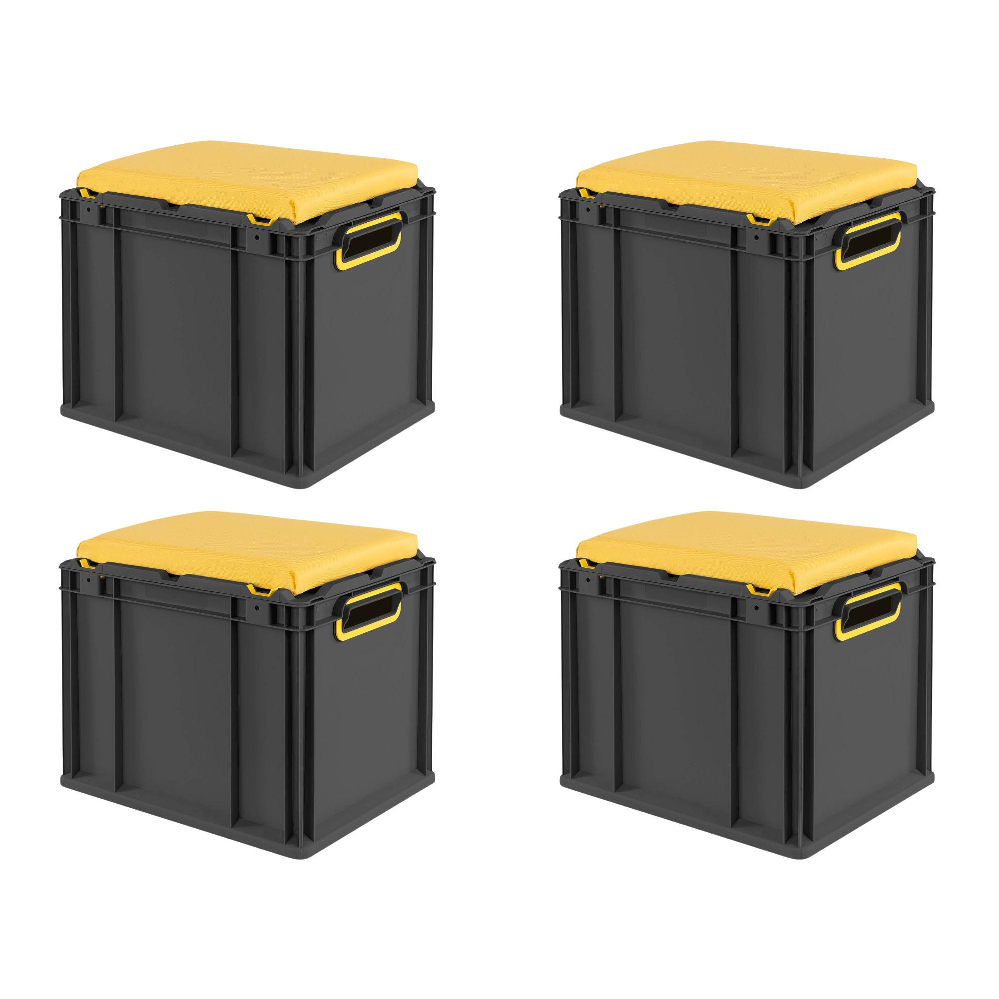 EUROBOX 4x NextGen Seat Gelb, HxBxT 36,5x30x40cm, 30 Liter, Griffe offen, Schwarz - Schwarz, Kunststoff (30/36.5/40cm) - PROREGAL