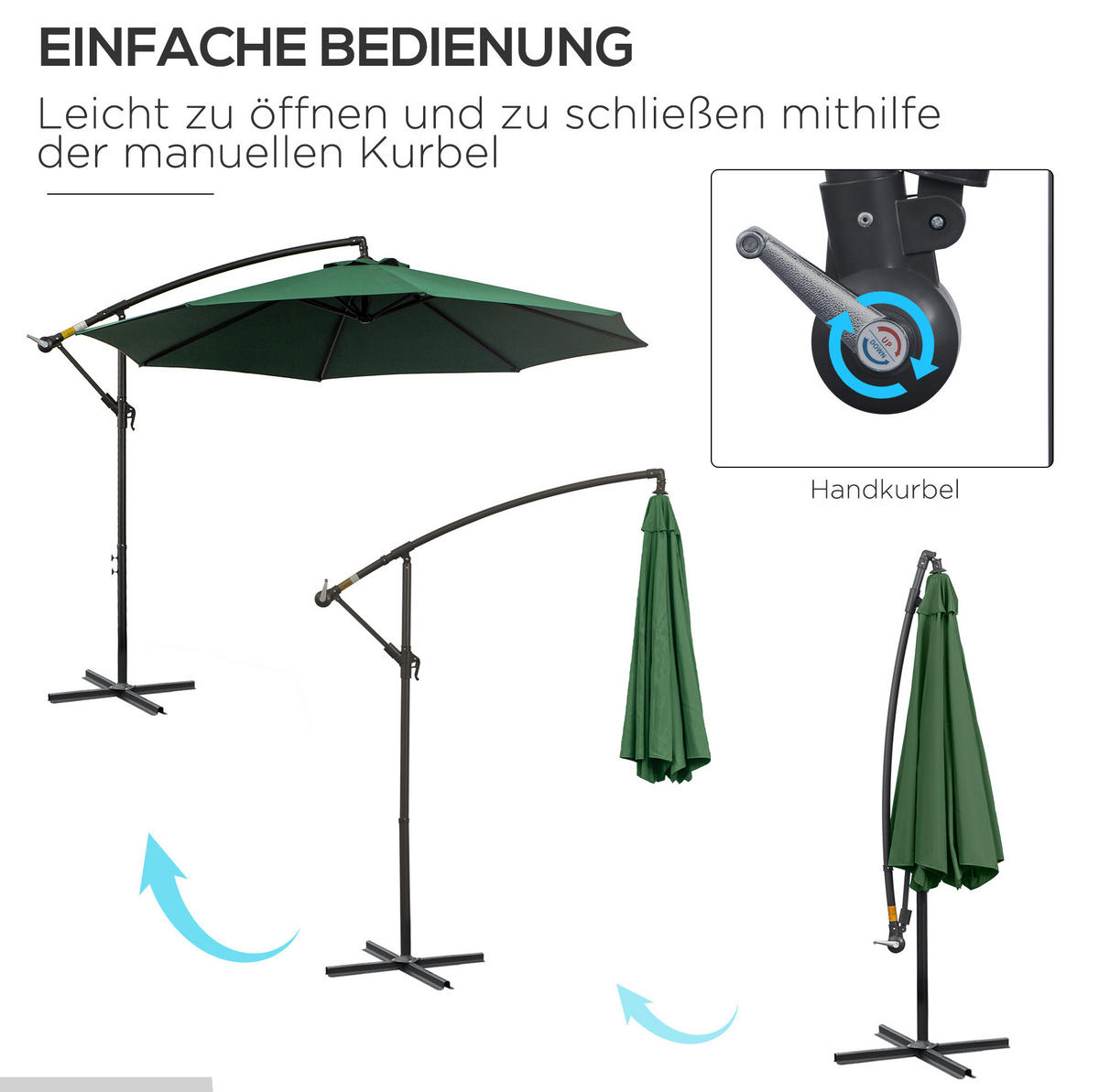 DOPPEL-SONNENSCHIRM aus Stahl 264x264x250 cm in Blau mit Kurbel & Neigefunktion - Blau, Metall (264/264cm) - Modfu