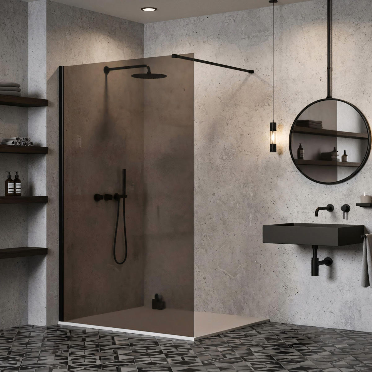 DUSCHWAND Rea Flexi Brown / Black 130 - Schwarz, Glas (120/130/195cm) - REA