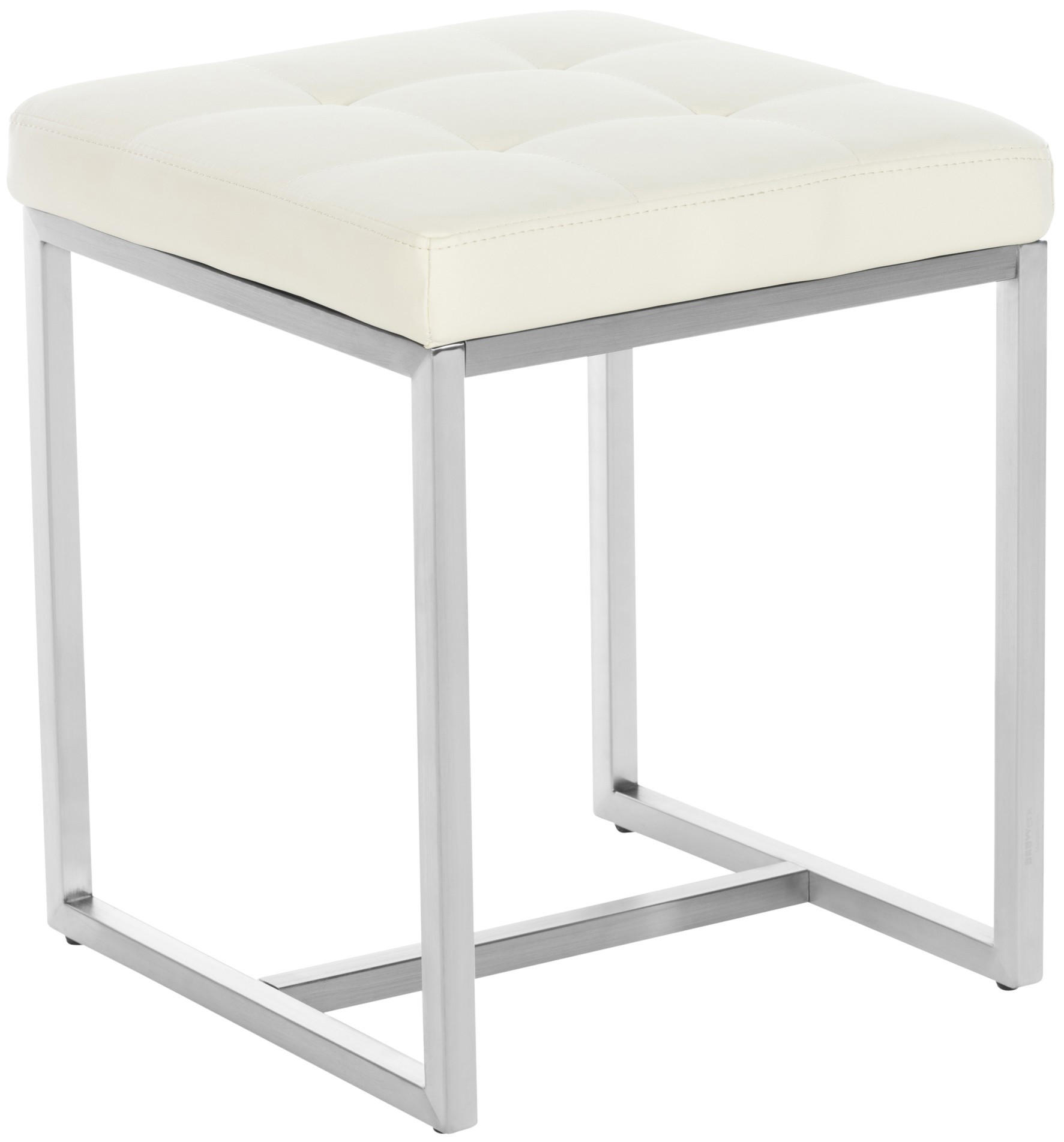 HOCKER Lederlook creme - Edelstahlfarben/Creme, Textil/Metall (40/48/40cm) - CLP