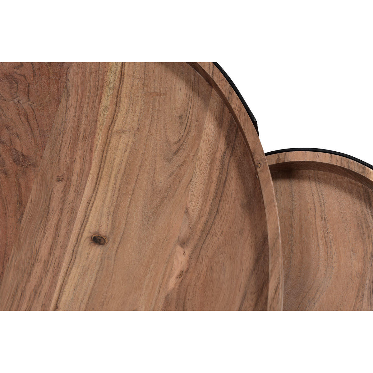 COUCHTISCH 2er Set Metall Massives Akazienholz ELAVO - Dunkelbraun, Holz (65/45/48cm) - Miliboo