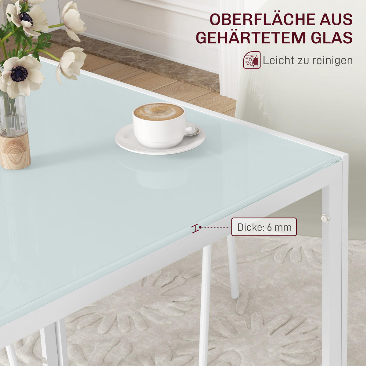 ESSTISCH Esszimmertisch Quadratischer Küchentisch für 4 Personen, Weiß - Weiß, Metall (75/75/75cm) - HOMCOM