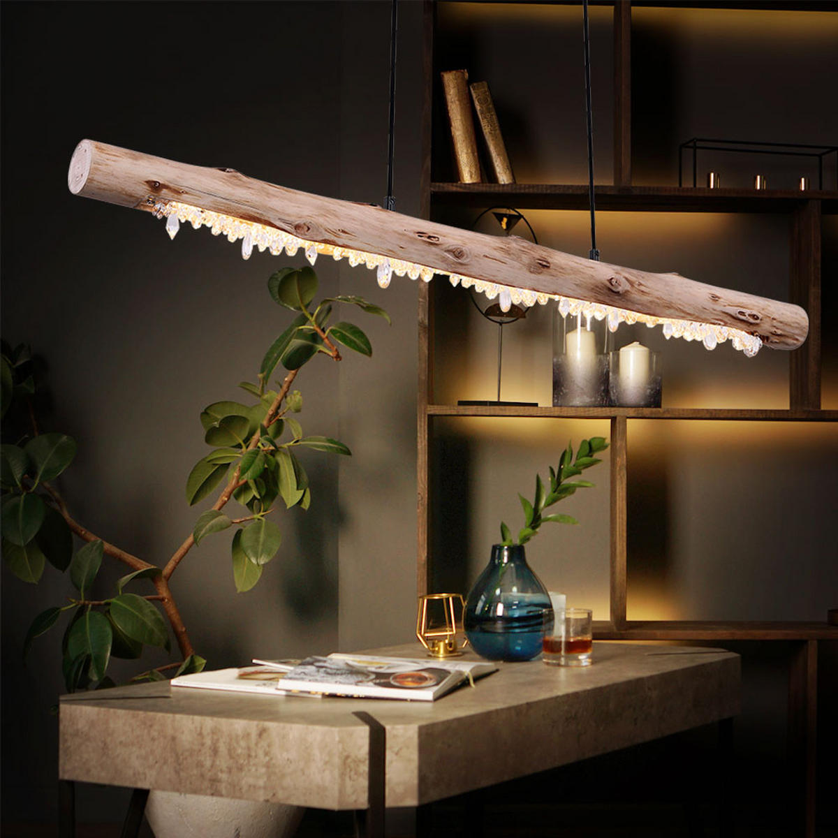 LED HÄNGELEUCHTE Holz Natur Schwarz - Schwarz, Holz (100/8/150cm) - Globo Lighting
