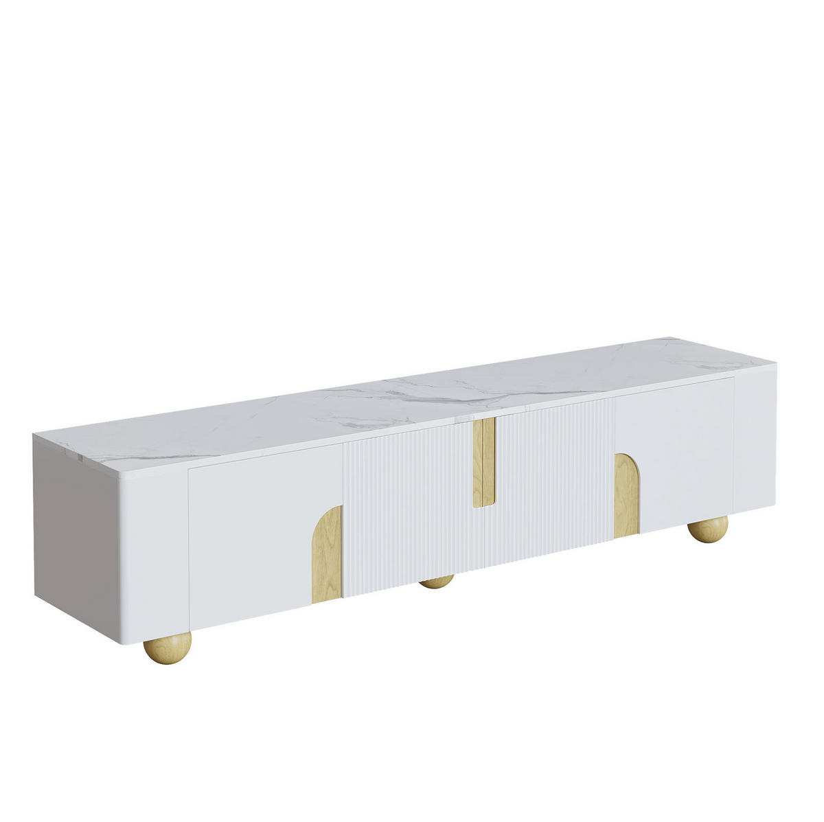 LOWBOARD 180/40/44 cm aus MDF und Spanplatte mit marmoroptischer Oberfläche Weiß/Holzfarben - Weiß, Holzwerkstoff (180/44/40cm) - Modenvie