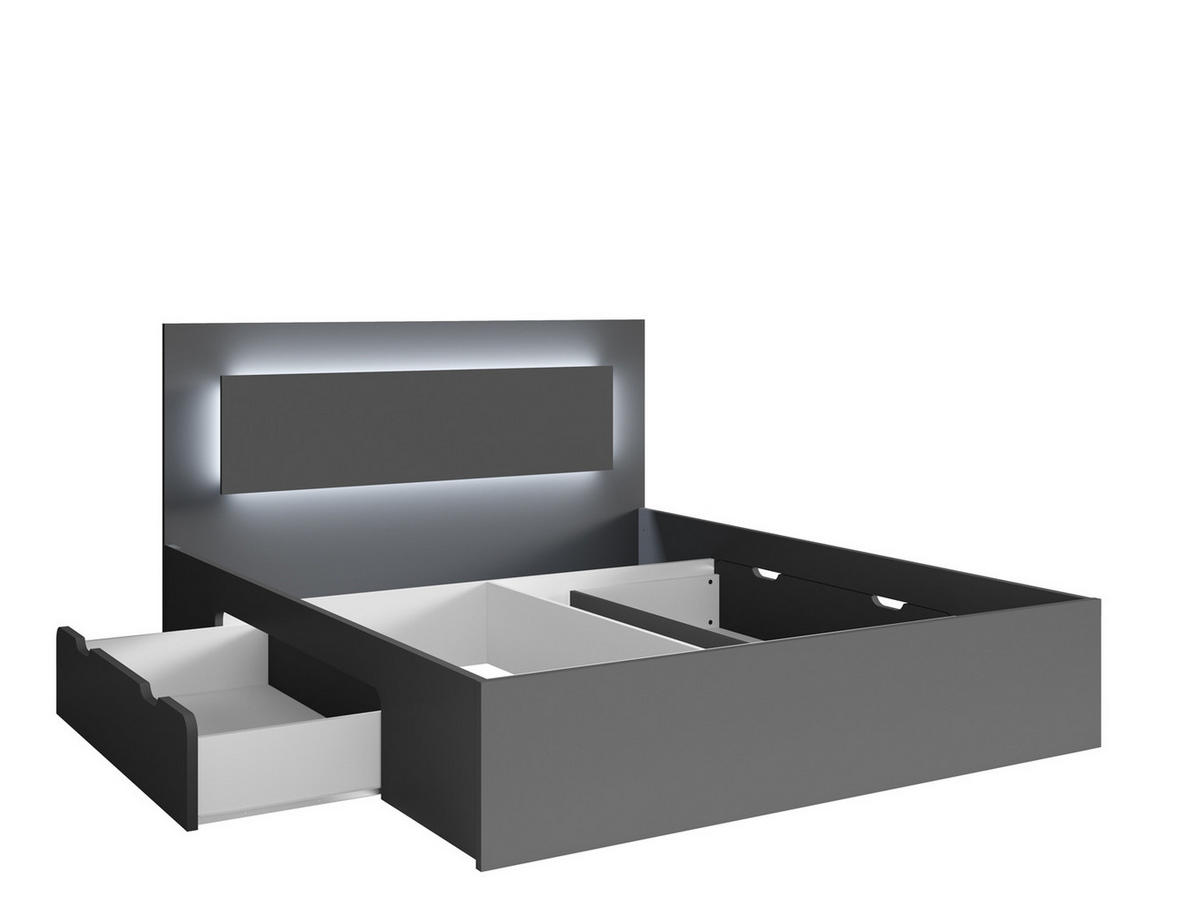 BETT FAVERO – 180×200 cm - mit lattenrost und Schubladen Grau Graphit - Grau, Holzwerkstoff (180/200cm) - Milaros Markt
