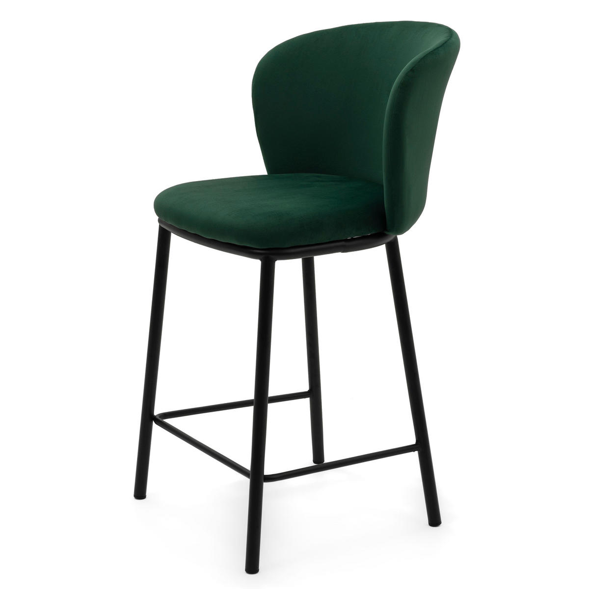 BARHOCKER BARI gepolsterter mit Steppung - grün - Samt Velour - Schwarz/Grün, Textil/Metall (55/94/57cm) - NEW HOME