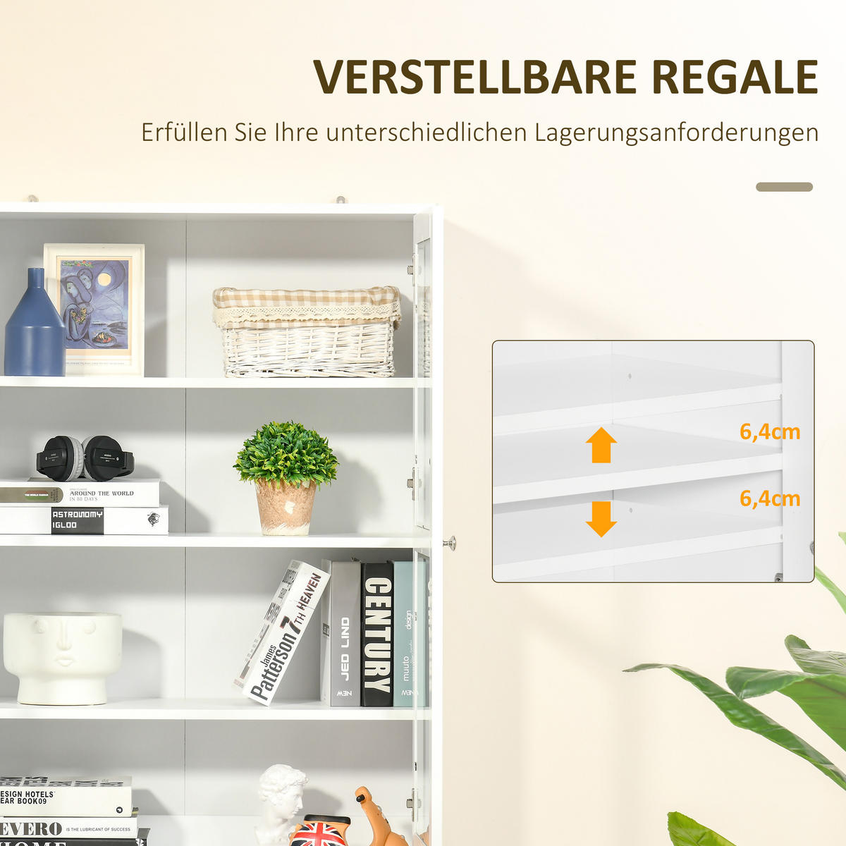BÜCHERREGAL mit 4 Fächer 76Lx40Bx178,5Hcm, weiß - Weiß, Metall (40/178.5/76cm) - HOMCOM