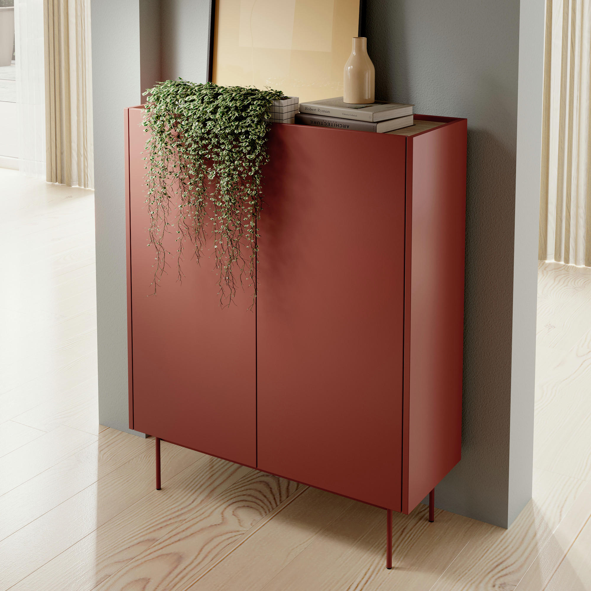 SIDEBOARD KELOWNA KOM2-2D System der leisen Schließung der Fronten, Rot - Rot, Holzwerkstoff/Kunststoff (97/122/37cm) - Komodee