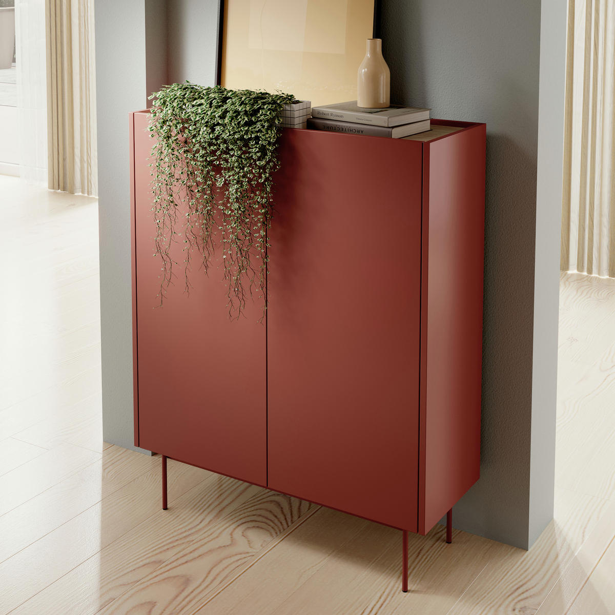 SIDEBOARD KELOWNA KOM2-2D System der leisen Schließung der Fronten, Rot - Rot, Holzwerkstoff/Kunststoff (97/122/37cm) - Komodee