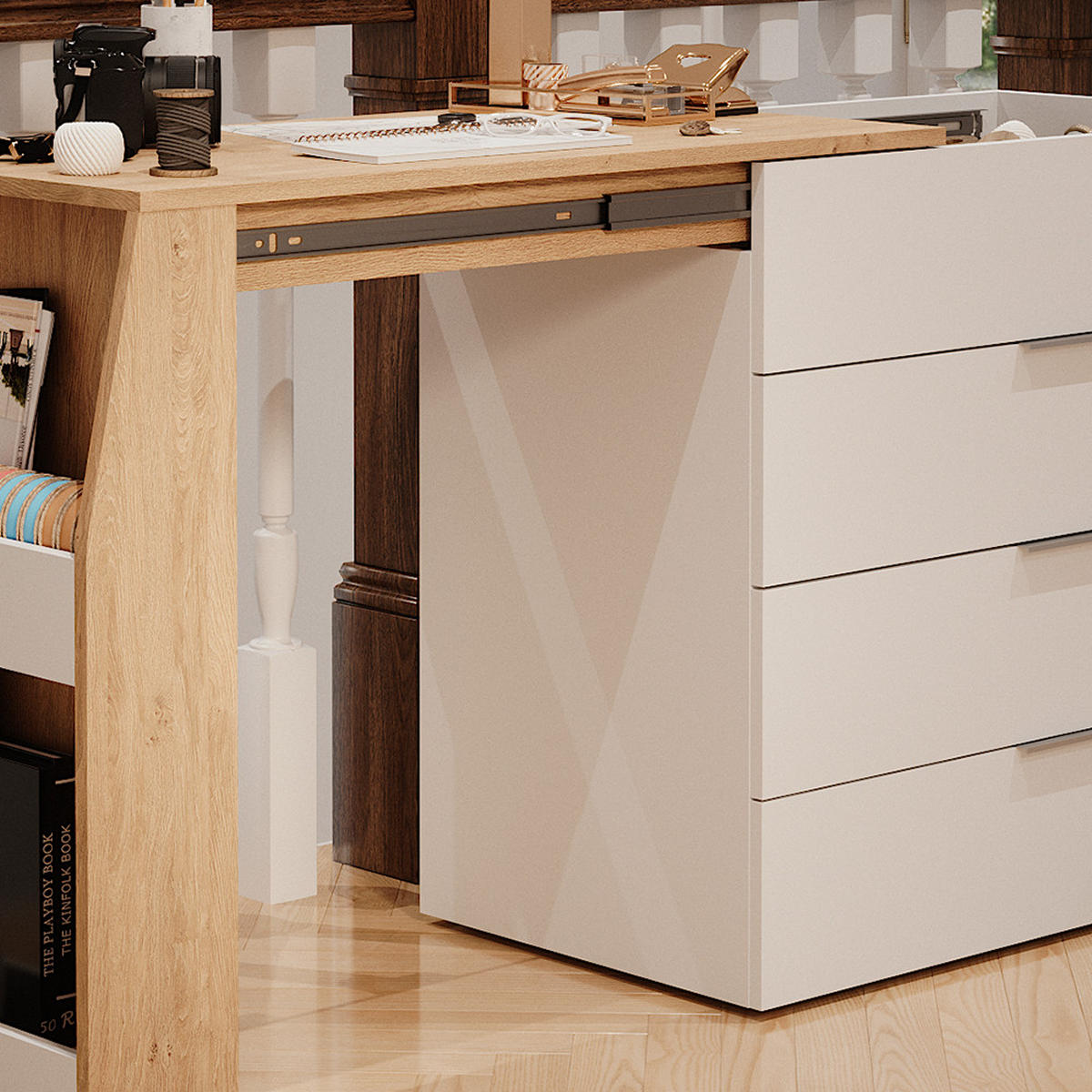 BASTELTISCH Iva Weiß 95.5 x 80 cm ausklappbar, 4 Schubladen - Weiß, Holzwerkstoff (47/95.5/80cm) - Vicco