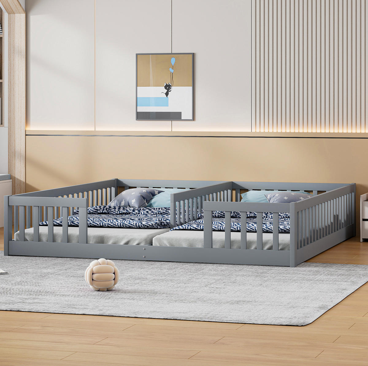 PANEELBETT 90/200 cm Grau mit Sicherheitsgitter und Lattenrost ohne Matratze - Grau, Holz (90/200cm) - MIVRAY