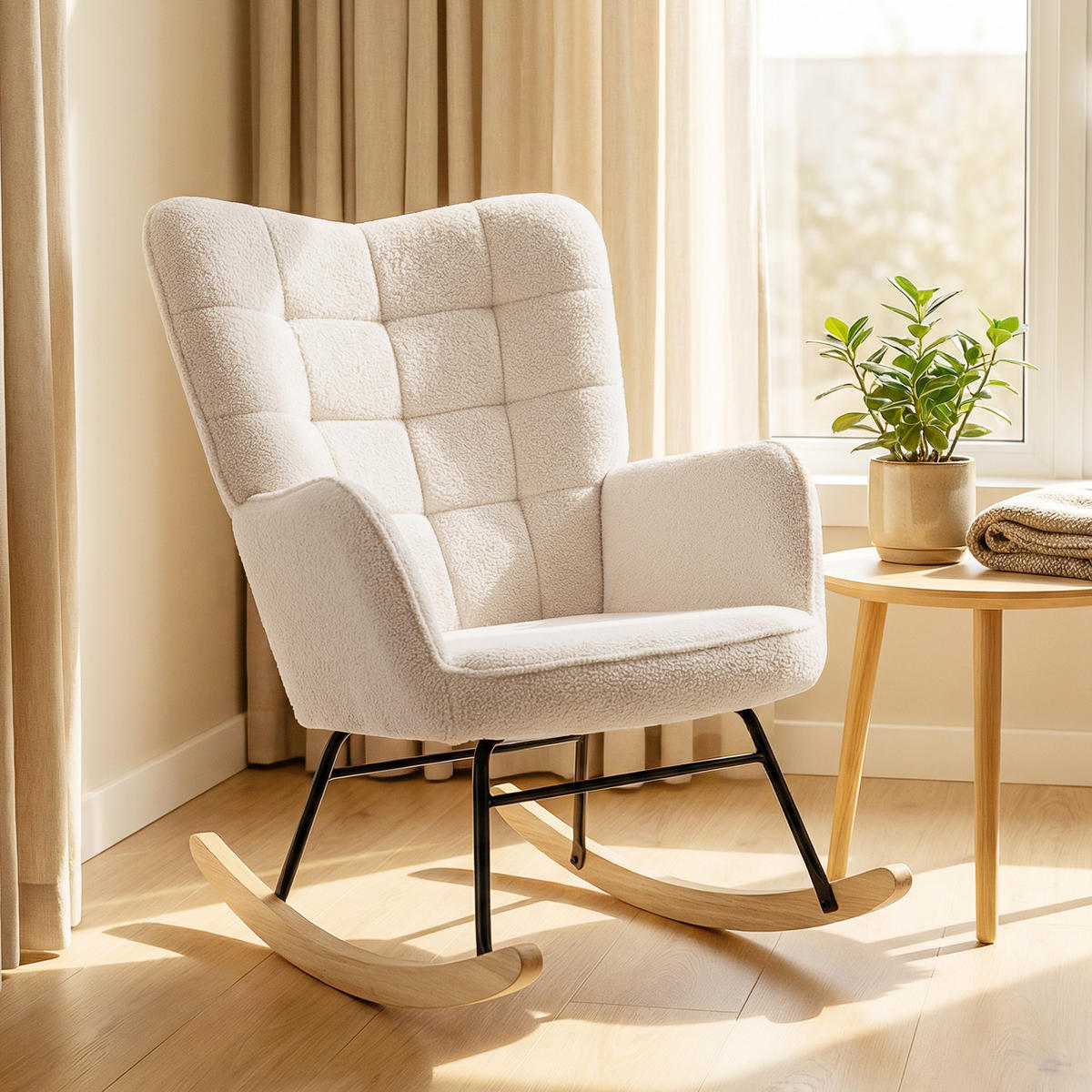 HOUPAČKOVÉ KŘESLO Relaxační křeslo do 120 kg, polyester, béžové 98x71x101cm - přírodní/šampaňská, bukové dřevo/textil (98/101/71cm) - HOMCOM
