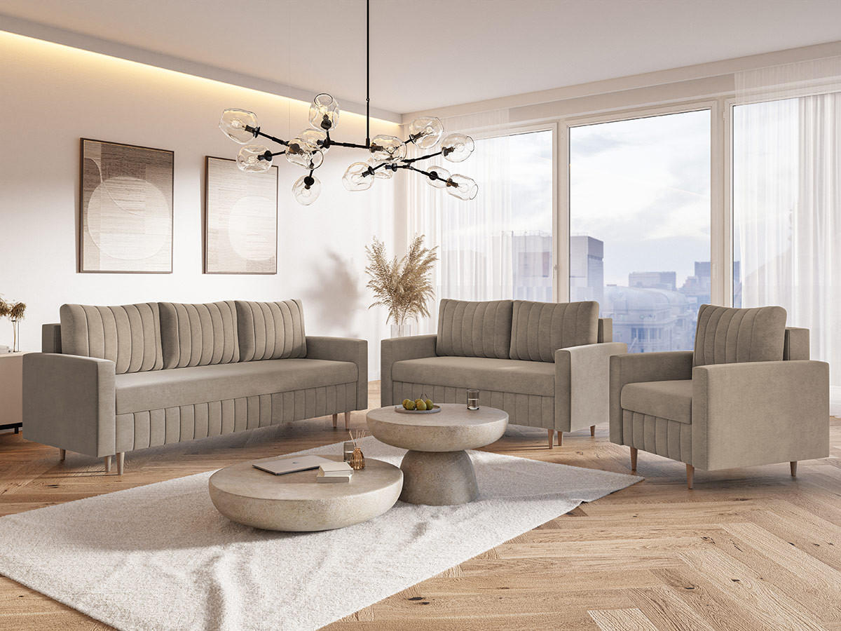 SCHLAFSOFA 215 cm Scandi, 3-seater, Bettkasten, Beine, Beige - Beige, Holz (215/94/90cm) - Emporius