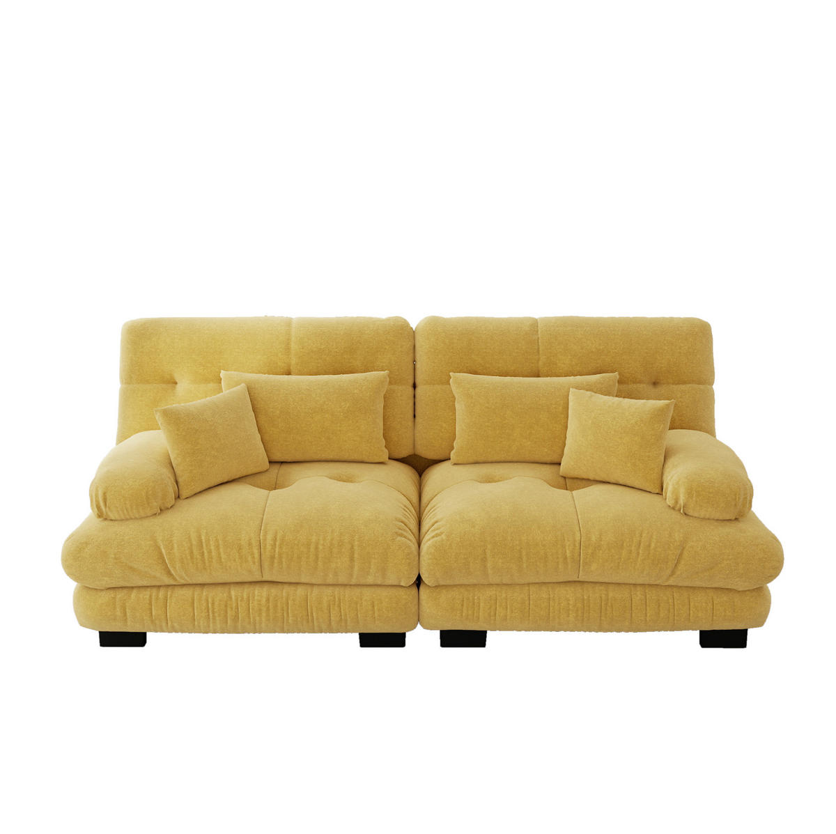 ECKSOFA modular mit tiefem Sitz, Rundarmlehnen und Dekokissen, Gelb - Gelb, Textil (220/77cm) - Redom