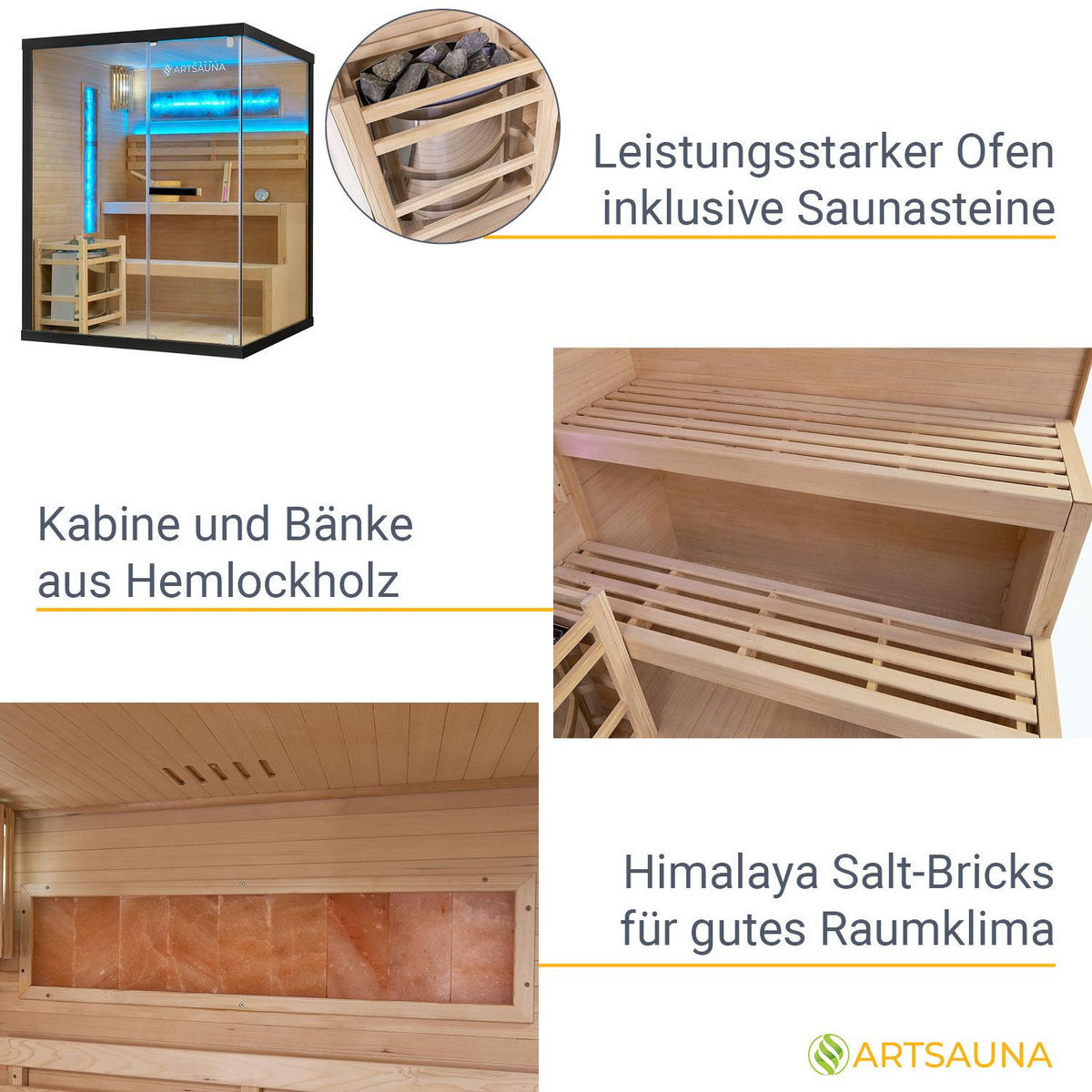 SAUNA Vantaa 150 x 140 cm mit 4,5 kW Saunaofen - Naturfarben, Holz (140/190/150cm) - Artsauna