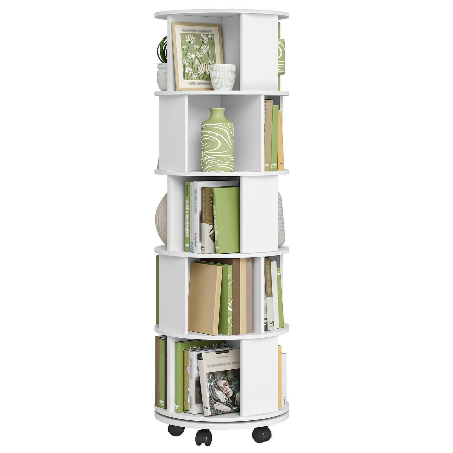 DREHBARES Bücherregal 5 Ebenen mit Rollen 45 x 45 x 161,5 cm Weiß - Weiß, Holzwerkstoff (45/161.5/45cm)