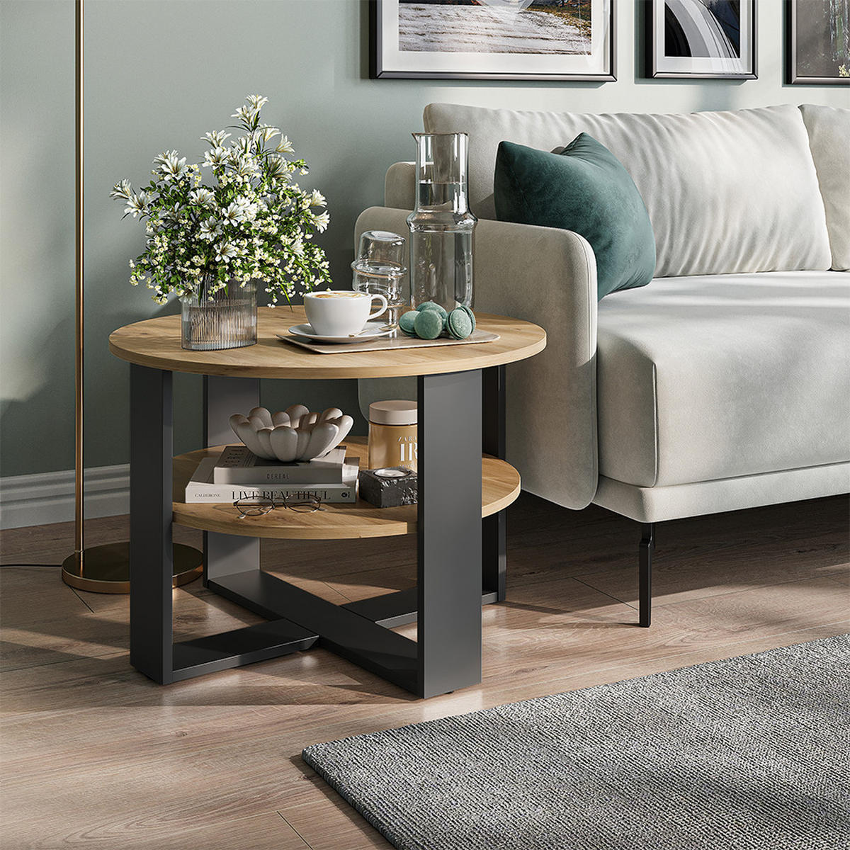 COUCHTISCH Romeo, Anthrazit/Artisan-Eiche, 68 x 68 cm - Anthrazit/Eiche Artisan, Holzwerkstoff (68/68/47cm) - Vicco