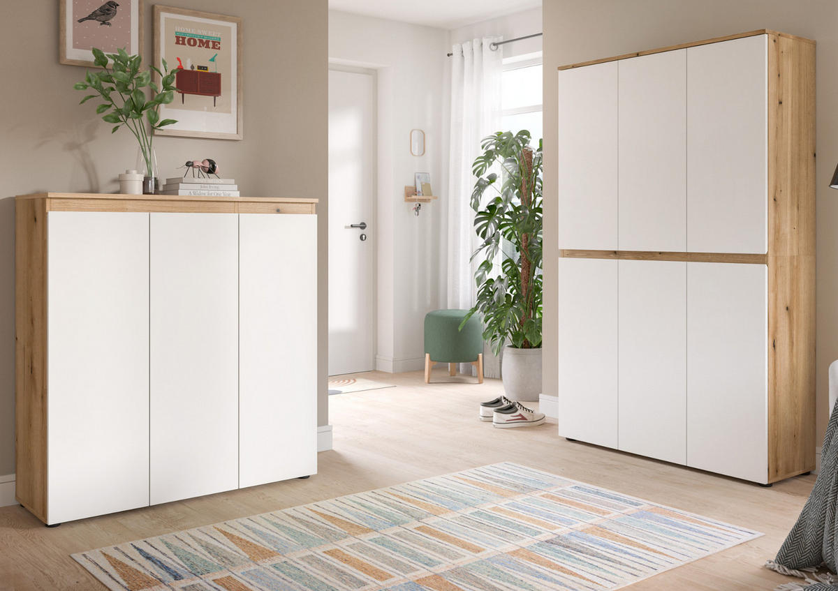 MEHRZWECKSCHRANK weiß, Evoke Eiche 105 x 175 cm, Stauraumschrank 6-türig mit 18 Fächern - Eichefarben/Schwarz, Holzwerkstoff/Kunststoff (105/175/37cm) - Inn.Furn