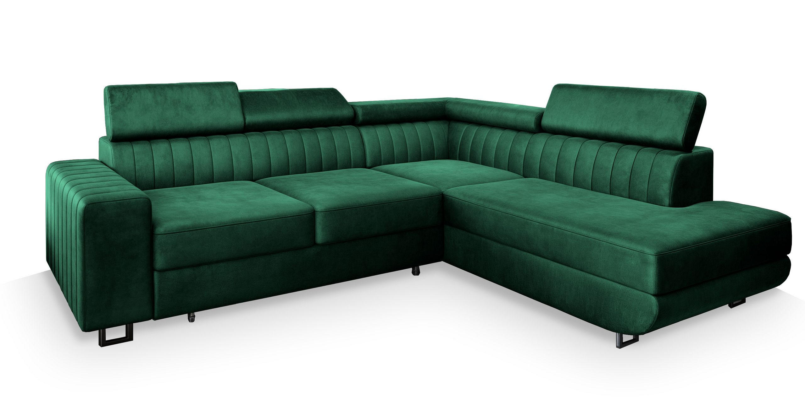 ECKSOFA NOLA R-S Grün Velours-Stoff mit Schlaffunktion - Grün, Holz (253/190cm) - MASSENO